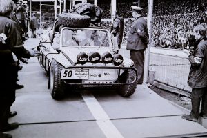 VW Beach Buggy car 50 at start of the World Cup Rally 1970