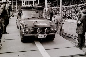 Datsun 1600SS car number 79 at the start of the 1970 World Cup Rally