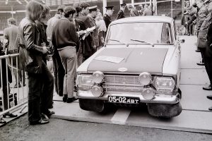 Mosvitch 412 at start of the 1970 World Cup Rally from Wembley stadium London