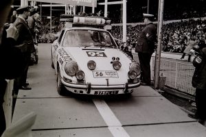 Porsche 911S car 56 at the start of the 1970 World Cup Rally
