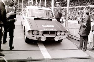 Triumph 2.5PI car 98 reg number XJB 302H at start of the 1970 World Cup Rally