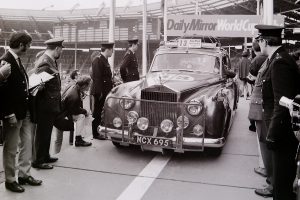 Rolls Royce Silver Cloud car 13 reg number MCX 695 at start of 1970 World Cup Rally