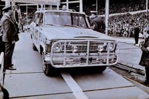 Jeep Wagoneer car 44 at start of World Cup Rally 1970