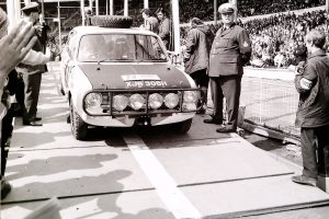 Austin Maxi car 74 at the start of the World Cup Rally 1970
