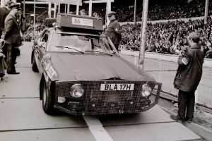 Ford Mustang car 86 at start of the 1970 World Cup Rally